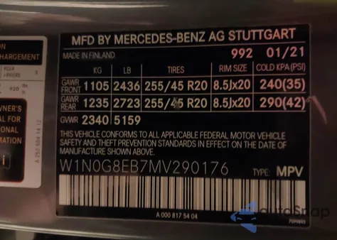 2021 Mercedes-Benz Glc 300 4Matic Suv from USA, damaged, VIN W1N0G8EB7MV290176